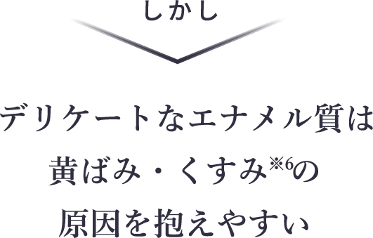 しかし デリケートなエナメル質は黄ばみ・くすみ※6の原因を抱えやすい